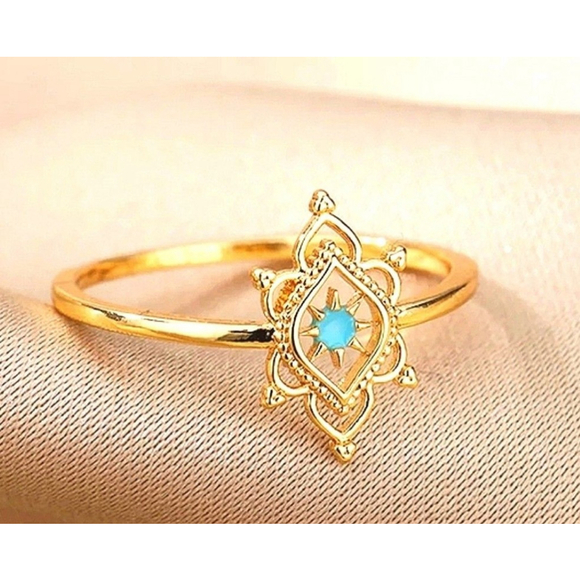 NEW Women's Blue Hexagon Star Flower Gold-Plated Band Ring Size‎ 7 - Picture 7 of 8